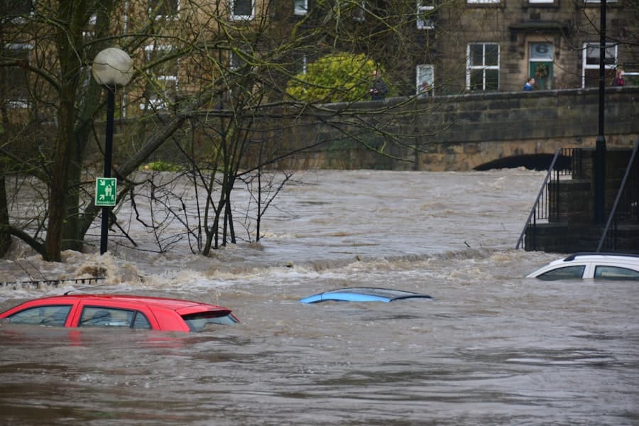 Flooded road during a severe weather event.